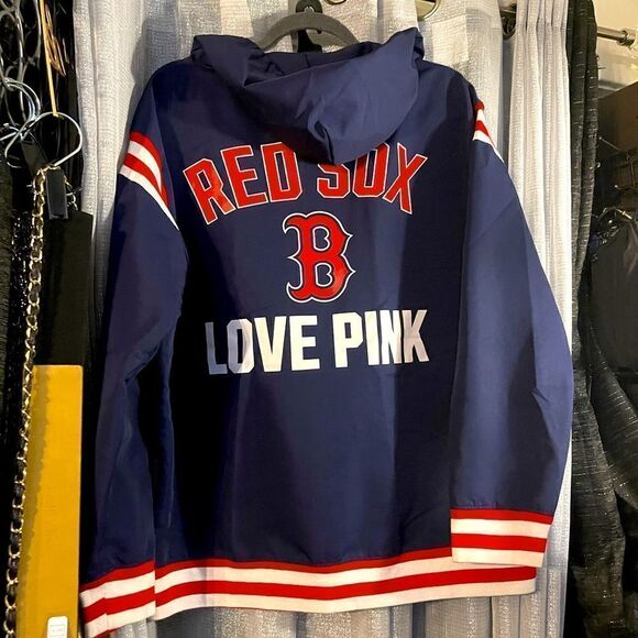 VS pink MLB red sox hooded quarter zip windbreaker jacket large 5th & ocean - Picture 1 of 5